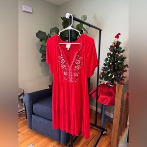 Knox Rose Red Floral Embroidered Midi Dress